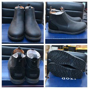 Men's Lucas Pull-On Chukka Leather Boot in Black‎ Memory Foam Round Toe IZOD